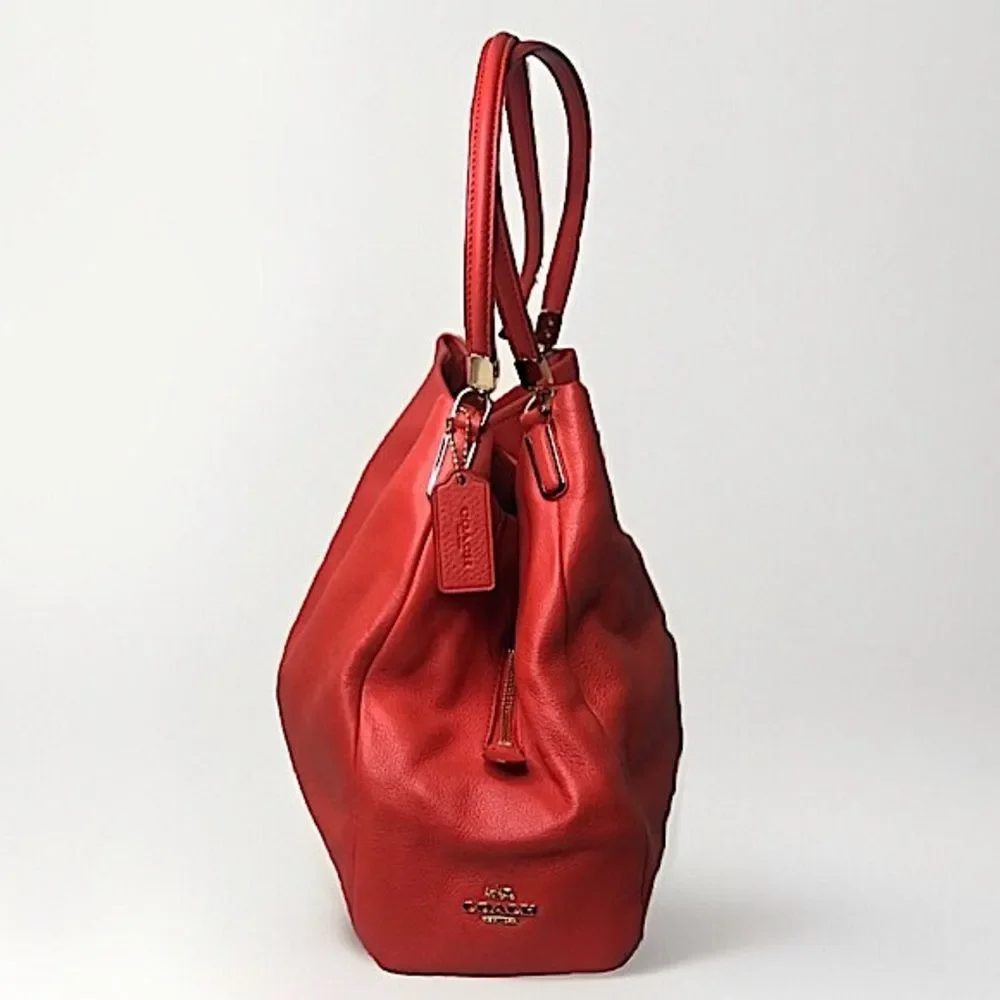 COACH Madison Phoebe Tumbled Cardinal Red Leather 3 Section Shoulder Bag NWT